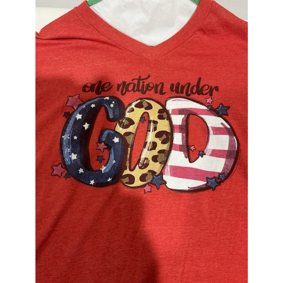 Woman’s XL Red Lif Apparel Short Sleeve T Shirt Says One Nation Under God - Picture 2 of 6